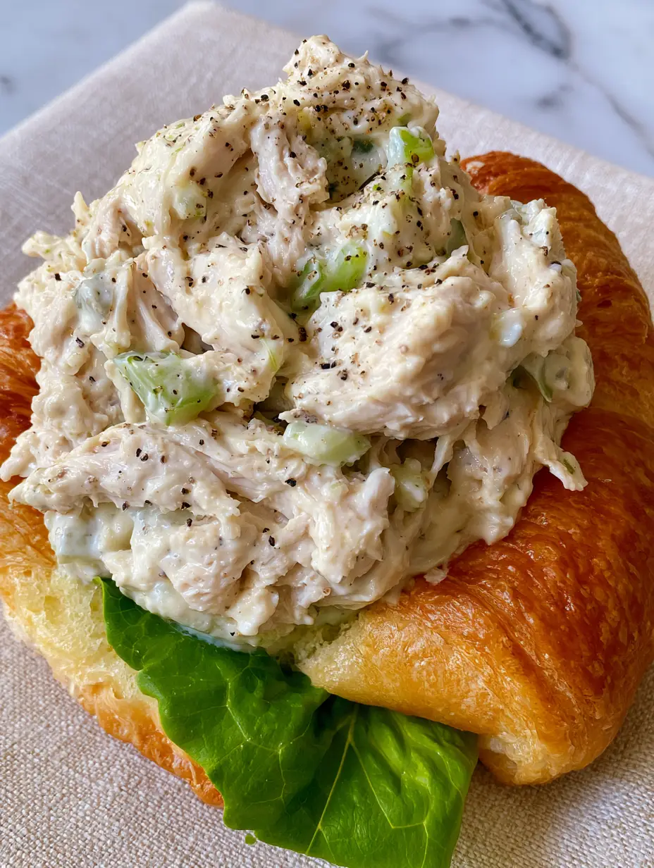 Chicken Salad Chick Recipe: The Ultimate Guide to the Signature Shredded Southern Classic 3 A high-angle smartphone photo of a creamy chicken salad scoop showing fine shreds and glossy dressing. (Chicken Salad Chick recipe)