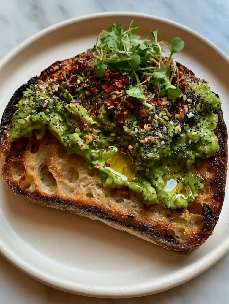 Avocado Toast Wall Art: How to Create a Museum-Quality Artisanal Breakfast 2 Close-up of avocado toast wall art showing charred crust and sculpted avocado peaks.