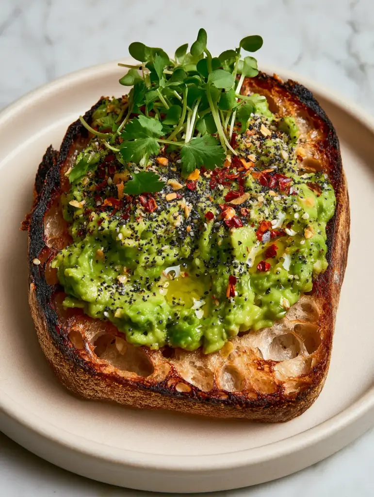Avocado Toast Wall Art: How to Create a Museum-Quality Artisanal Breakfast 1 Editorial shot of avocado toast wall art on a matte ceramic plate with olive oil pooling in crevices.