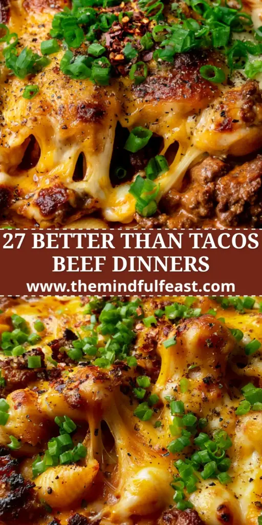 Ground Beef Dinner Recipes: The Ultimate One-Pot Cheesy Pasta Skillet 4 A top-down view of a cheesy ground beef and pasta skillet with scallions and chili flakes. (ground beef dinner recipes)