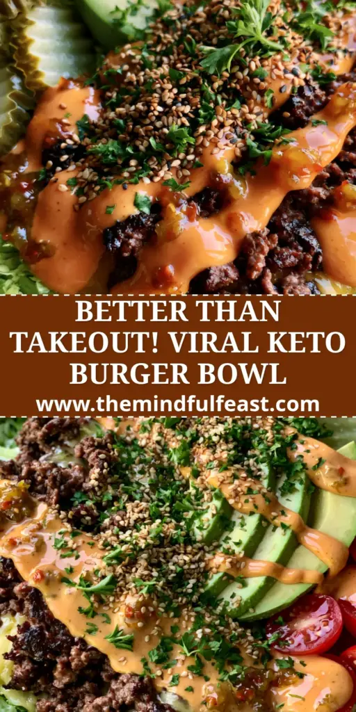 Burger Bowl Recipe: The Ultimate Keto-Friendly Big Mac In A Bowl 4 A top-down view of a keto Burger Bowl Recipe with seared beef, melted cheese, avocado, and special sauce. (Burger Bowl Recipe)