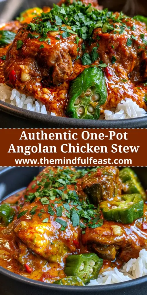 Chicken Muamba: Authentic Angolan Muamba de Galinha Recipe 4 A close-up of Chicken Muamba featuring fork-tender chicken thighs and sliced green okra in a thick glossy red palm oil sauce, served over white jasmine rice.