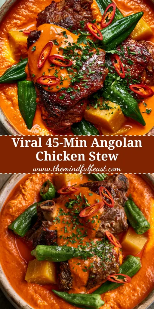 Angolan Dishes You’ll Crave: Authentic Muamba de Galinha Recipe 4 A close-up shot of Angolan Muamba de Galinha chicken stew with orange palm oil sauce, okra, and butternut squash. (Angolan dishes)