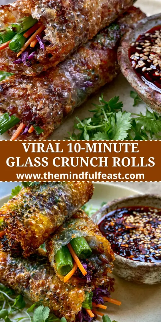 Three golden-brown crispy rice paper rolls stacked on a matte cream plate with glossy red chili oil and fresh cilantro micro-greens. (crispy rice paper rolls)