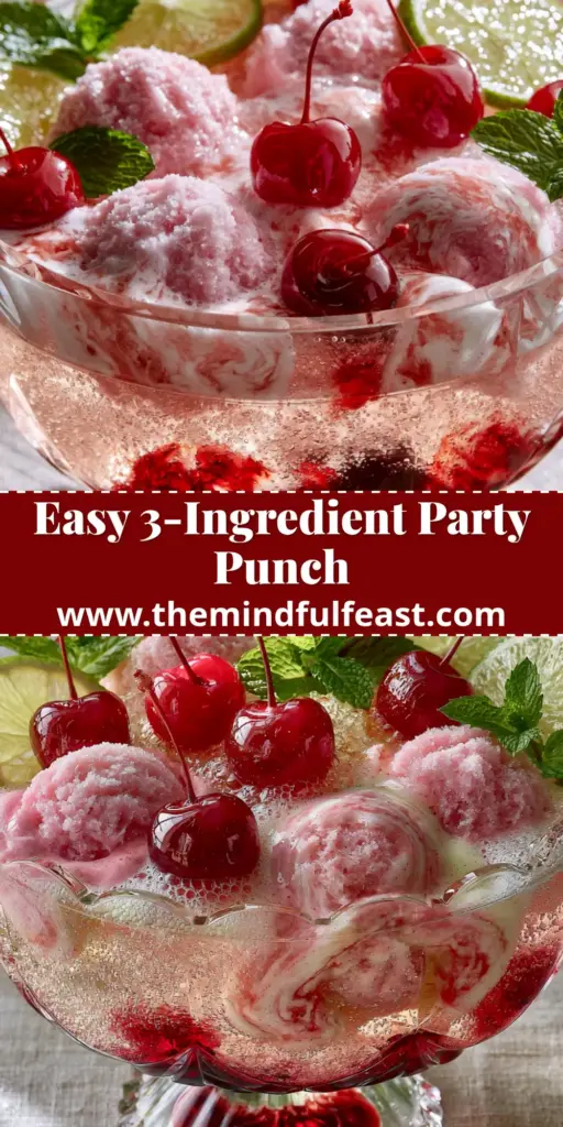Shirley Temple Punch: The Ultimate Bubbly Pink Party Mocktail 4 A festive crystal punch bowl filled with pink Shirley Temple Punch, featuring floating raspberry sherbet, lime wheels, and maraschino cherries on a linen tablecloth.