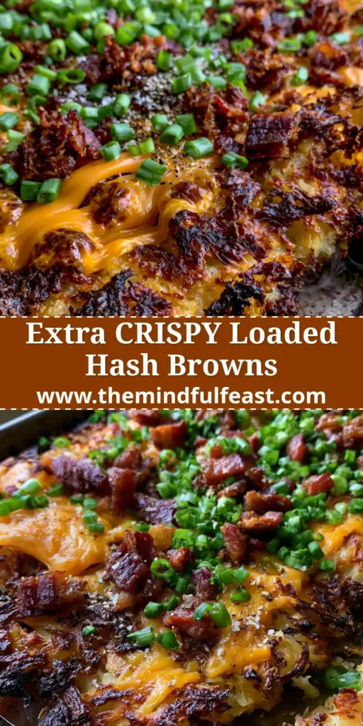 Loaded Hash Browns: The Ultimate Crispy Sheet Pan Recipe 4 A close-up shot of crispy Loaded Hash Browns on a sheet pan with melted cheddar, bacon, and green onions.