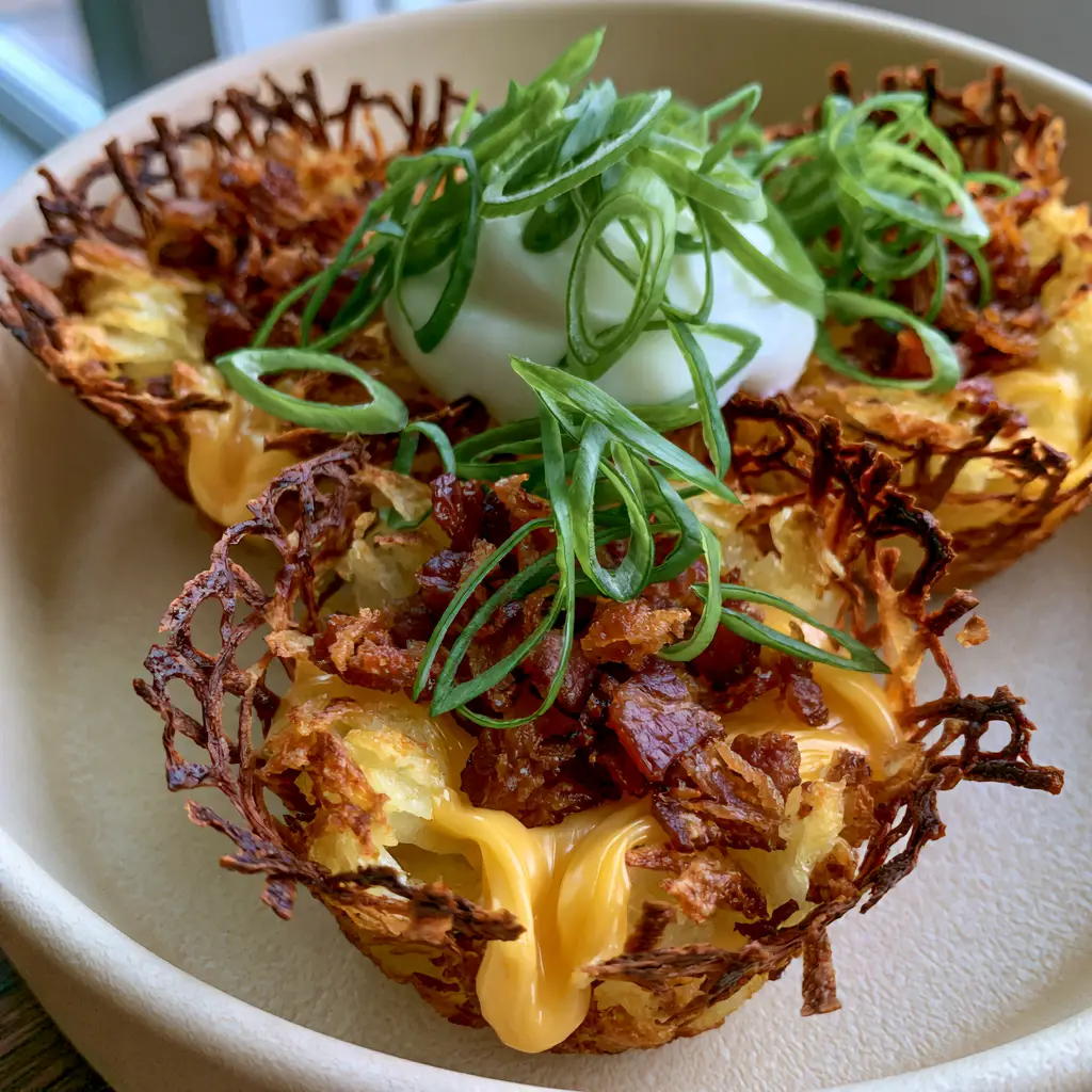 Loaded Hashbrown Bites: The Ultimate Extra-Crispy Potato Appetizer 2 Smartphone photo showing high texture detail of individual potato shards and lacey charred edges of loaded hashbrown bites. (loaded hashbrown bites)
