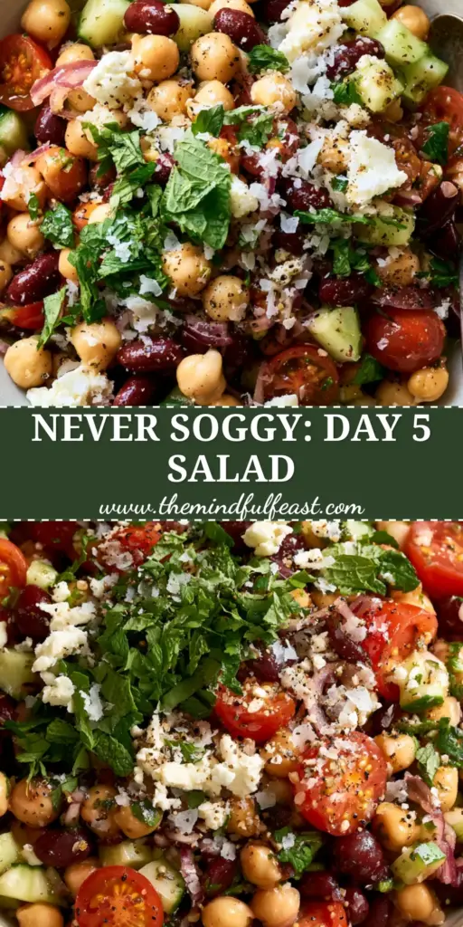 Bean salad recipes: The Ultimate Mediterranean Chickpea and Kidney Bean Salad 4 A colorful Mediterranean bean salad in a white bowl with a silver spoon on the side. (bean salad recipes)