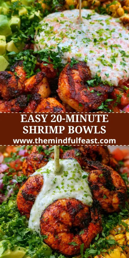 Grilled Shrimp Bowl Recipe with Blackened Jumbo Shrimp and Lime Crema 4 A vibrant healthy grilled shrimp bowl recipe featuring blackened jumbo shrimp, avocado, and charred corn in a matte white bowl.