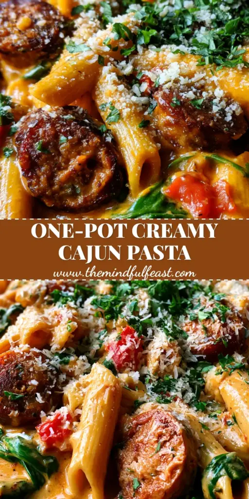 Creamy Cajun Sausage Penne: A One-Pot Skillet Masterpiece 4 A premium matte black cast iron skillet filled with Creamy Cajun Sausage Penne, showing seared andouille rounds and a thick orange sauce.