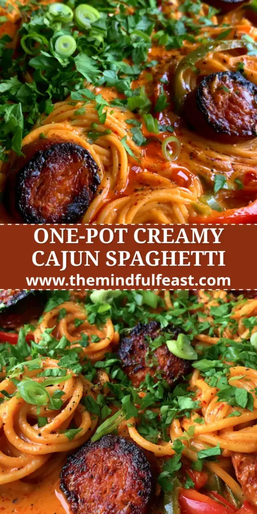 Creamy Cajun Spaghetti with Charred Andouille Sausage 4 A close-up, top-down view of Creamy Cajun spaghetti in a black cast iron skillet with charred andouille sausage and fresh herbs.