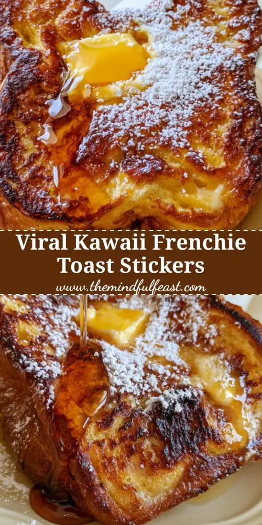 Frenchie Toast sticker sheet: The Ultimate Caramelized Brioche French Toast 4 A close-up vertical shot of Frenchie Toast sticker sheet style brioche French toast with maple syrup dripping down.