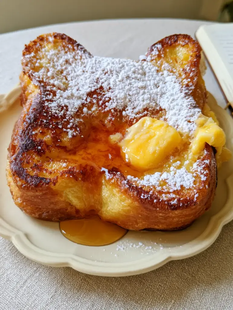 Frenchie Toast sticker sheet: The Ultimate Caramelized Brioche French Toast 1 Close up of melting salted butter and viscous maple syrup on Frenchie Toast sticker sheet brioche.