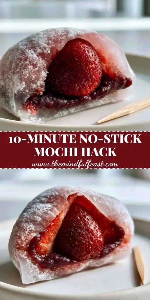 Strawberry Mochi (Ichigo Daifuku): The Ultimate Guide to Perfect Pink Rice Cakes 4 A perfect cross-section of a Strawberry Mochi showing the pink dough, dark red bean paste, and juicy strawberry core on a white plate.