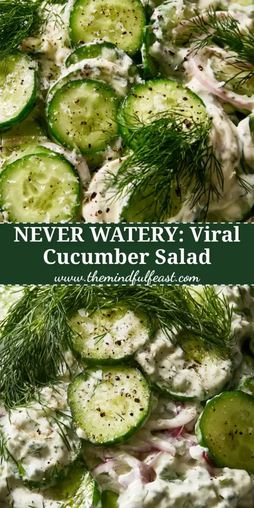 A macro shot of creamy cucumber salad in a charcoal bowl, garnished with oversized dill sprigs and sea salt flakes.