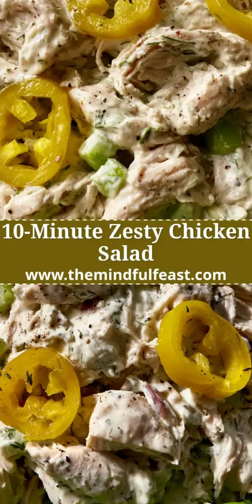 A handheld smartphone photo of Pepperoncini Chicken Salad in a rustic bowl, featuring shredded chicken, yellow peppers, and creamy herb dressing in a lettuce wrap.