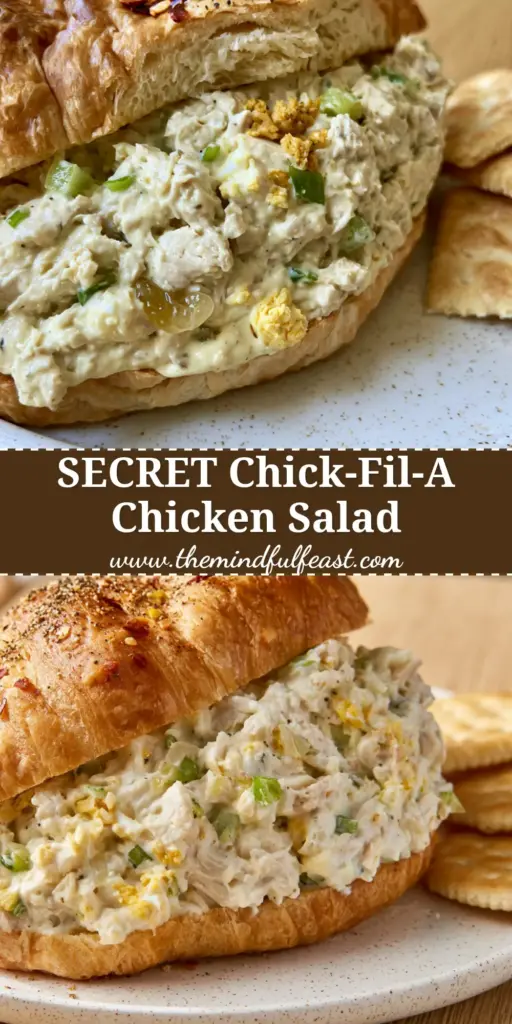 Chick-Fil-A Copycat Chicken Salad: The Ultimate Buttery Croissant Recipe 3 A close-up of a Chick-Fil-A Copycat Chicken Salad sandwich on a flaky toasted croissant, sliced diagonally with visible yellow dressing and celery flecks.