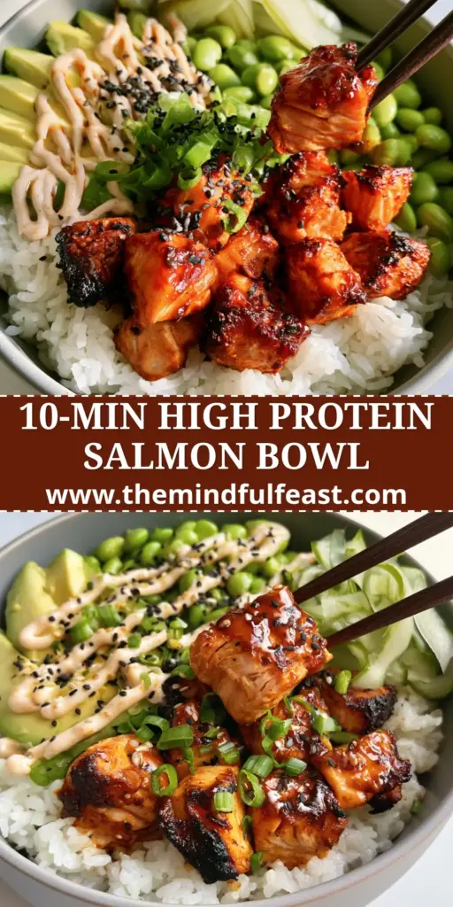 Salmon Rice Bowl Recipe: The Ultimate Air-Fried Honey-Sriracha Gourmet Feast 3 A professional gourmet Air Fryer Salmon Rice Bowl with charred honey-sriracha salmon cubes, avocado, and pickled cucumber ribbons. (salmon rice bowl recipe)
