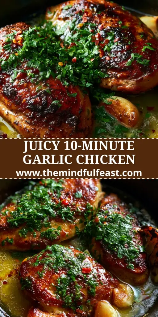 Chicken Dish with Pan-Seared Garlic Butter and Caramelized Whole Cloves 4 A close-up of a pan-seared chicken dish in a cast iron skillet with garlic butter and parsley.