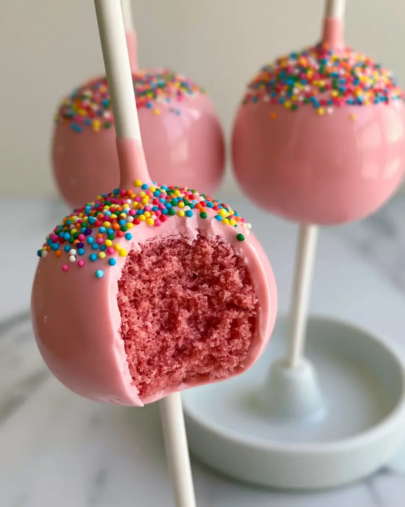 Birthday Cake Pops: The Ultimate Guide to Glossy, Vibrant Pink Gourmet Treats 1 Minimalist shot of glossy pink Birthday Cake Pops with rainbow sprinkles on a marble background.