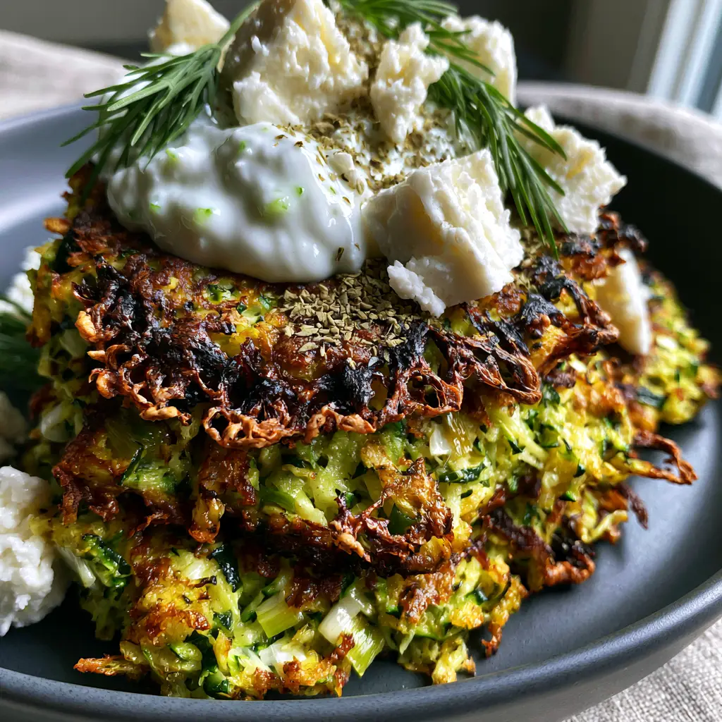 Greek Zucchini Fritters: The Ultimate Ultra-Crispy Kolokithokeftedes Recipe 2 Extreme close-up of zucchini fritters showing vibrant green shreds, charred lacy edges, and salty feta crumbles.