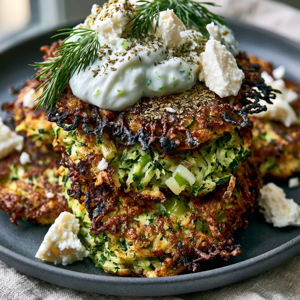 Greek Zucchini Fritters: The Ultimate Ultra-Crispy Kolokithokeftedes Recipe 1 Greek Zucchini Fritters being fried in a pan to achieve a golden-brown crust and crispy exterior.