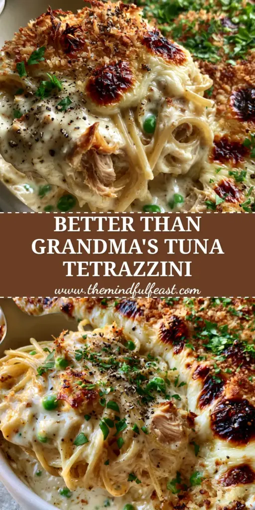 Tuna Tetrazzini with a Toasted Parmesan Panko Crust 3 A steaming scoop of Tuna Tetrazzini being lifted from a white baking dish showing creamy spaghetti and peas.