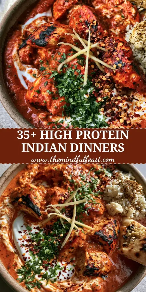 A rustic bowl of Healthy Indian food featuring butter chicken with Greek yogurt, cauliflower rice, and charred garlic naan.