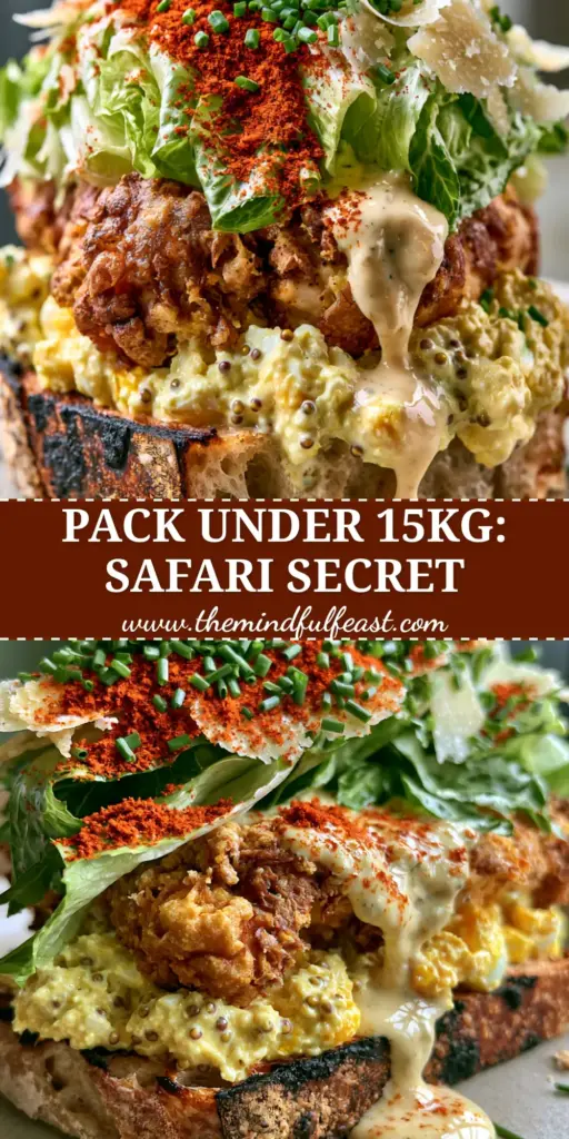 A towering open-faced sourdough sandwich with panko chicken and deviled egg salad as described in the safari packing guide.