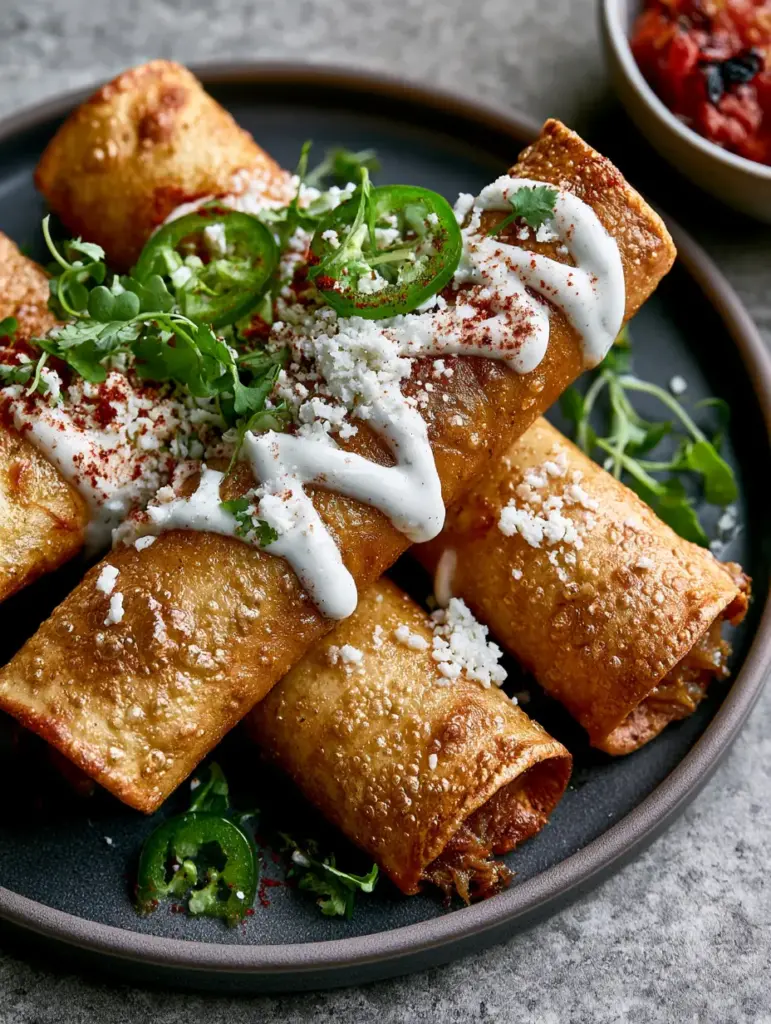 Flautas: The Ultimate Shatter-Crisp Air Fryer Chicken Recipe 2 Close-up of shatter-crisp Flautas texture with visible air bubbles and cotija cheese garnish.