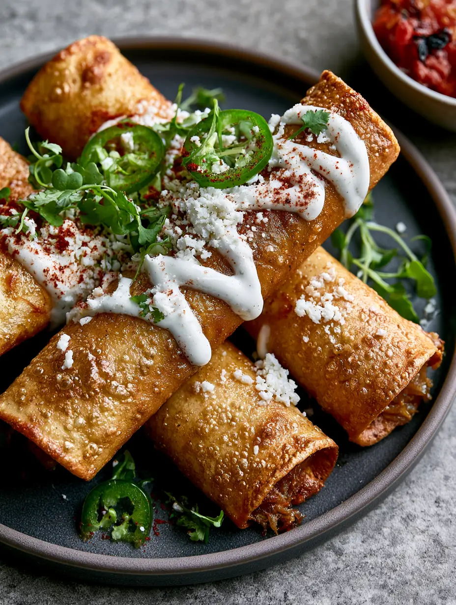 Flautas: The Ultimate Shatter-Crisp Air Fryer Chicken Recipe 3 Close-up of shatter-crisp Flautas texture with visible air bubbles and cotija cheese garnish.