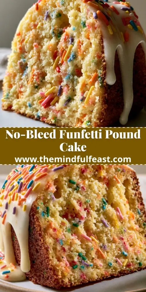 Funfetti Loaf Cake: The Ultimate Buttery Pound Cake with Glossy Glaze 4 A tall, moist funfetti loaf cake on a ceramic plate with thick white glaze drips and rainbow sprinkles.