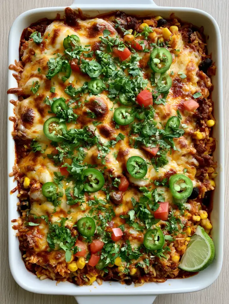 Mexican Rice Casserole: The Ultimate Cheesy Ground Beef Bake 1 Close up of the Mexican Rice Casserole ingredients including black beans, corn, and thin jalapeno slices.