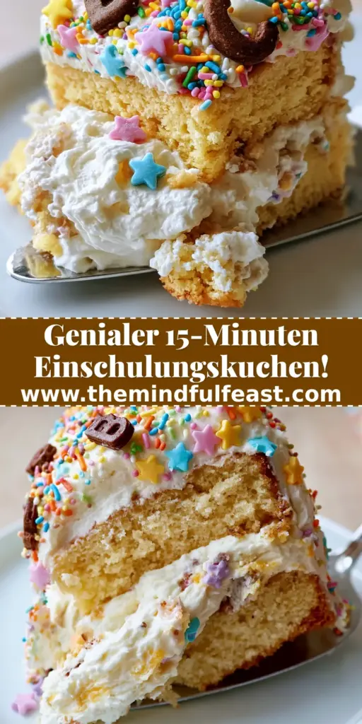 A beautiful Einschulungskuchen with rainbow sprinkles and ABC cookies being served.