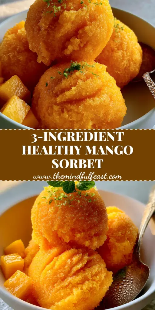 Three scoops of vibrant orange mango sorbet in a white bowl garnished with mint and lime zest. (mango desserts)