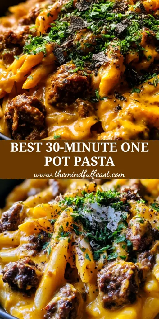 Cheesy Ground Beef Pasta: The Ultimate One-Pot Creamy Comfort Recipe 4 A close-up handheld shot of cheesy ground beef pasta in a black bowl with steam and parsley garnish. (cheesy ground beef pasta)