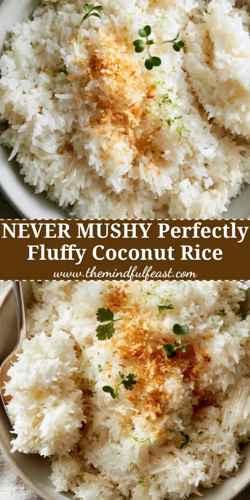 Coconut Rice recipe: The Secret to Fluffy, Fragrant Jasmine Grains 4 A minimalist matte ceramic bowl overflowing with fluffy, glistening Coconut Rice recipe topped with golden toasted coconut and lime zest.
