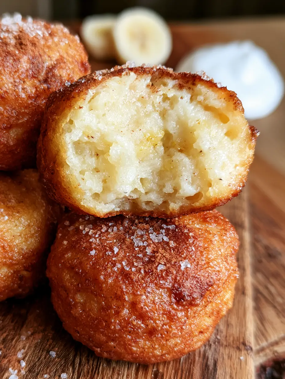 Bananen Quarkbällchen: The Ultimate Fluffy Air-Fried Banana Quark Donut Holes 3 Macro shot of air-fried Bananen Quarkbällchen showing the cinnamon xylitol crystals and fluffy interior crumb.