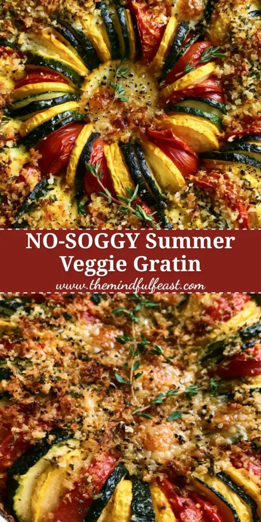 Summer Vegetable Gratin with a Crispy Parmesan Herb Crust 4 An overhead view of a stunning Summer vegetable gratin in a white dish with a spiral of zucchini, squash, and tomatoes and a golden parmesan crust.
