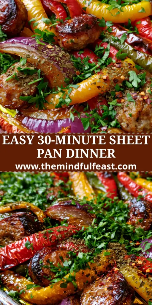 Sausage and Peppers Recipe: A Masterclass in Sheet Pan Searing and Charred Flavors 4 A sheet pan filled with seared Italian sausage coins, charred tri-color bell peppers, and caramelized red onions for a classic sausage and peppers recipe.