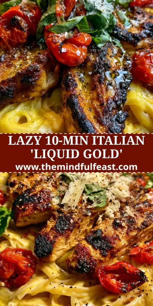 Quick Italian Dinner Ideas: 30-Minute Garlic Butter Chicken Fettuccine 3 A close-up of a cast iron skillet with garlic butter chicken fettuccine, blistered tomatoes, and fresh basil. (Quick Italian dinner ideas)