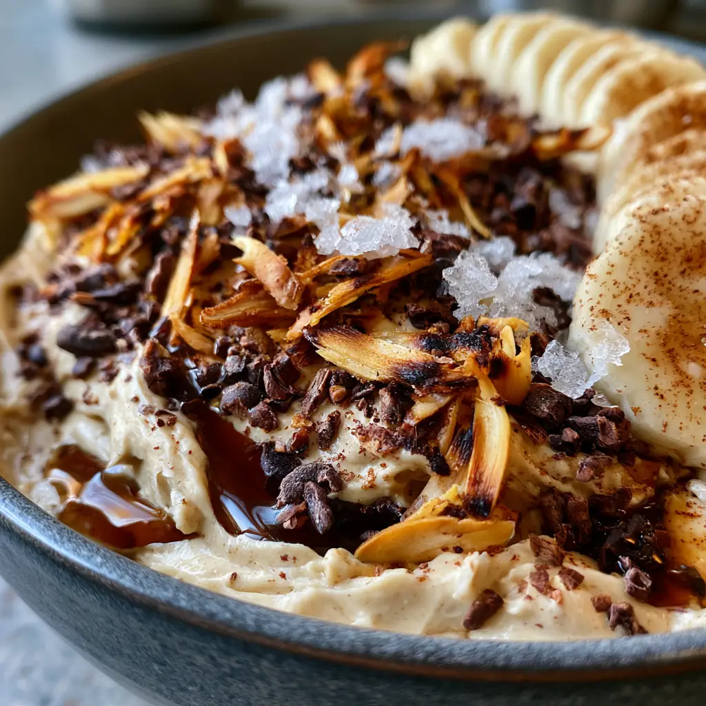 Midnight Snacks: The Ultimate Creamy Almond Butter and Banana Yogurt Bowl 1 Sliced bananas dusted with cinnamon on a matte gray bowl, a perfect healthy option for midnight snacks.