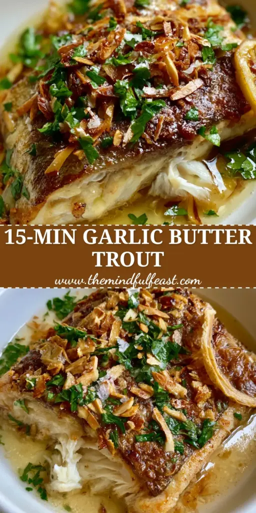 Trout Almondine with Crispy Skin and Lemon Garlic Butter 4 A close-up of Trout Almondine with crispy skin, toasted almond slivers, and lemon garlic butter sauce in a white bowl.