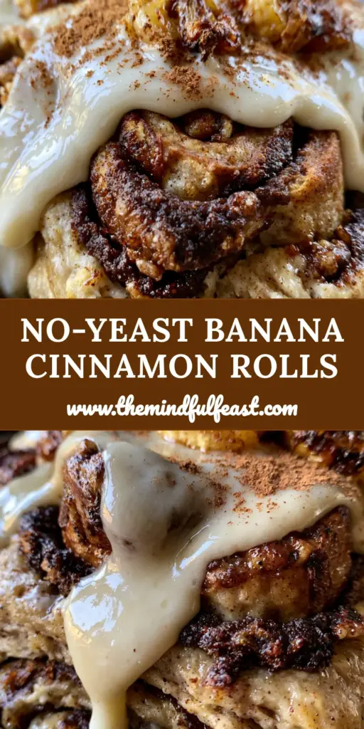 Banana Bread Cinnamon Rolls: The Ultimate Fluffy Yeast-Free Skillet Recipe 3 A rustic cast-iron skillet filled with fluffy banana bread cinnamon rolls topped with thick white glaze and caramelized banana slices.