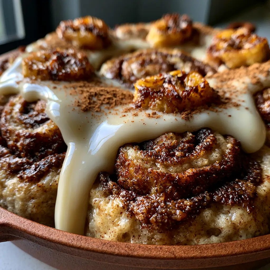 Extreme close-up of banana bread cinnamon rolls showing pull-apart layers and dark cinnamon swirls.