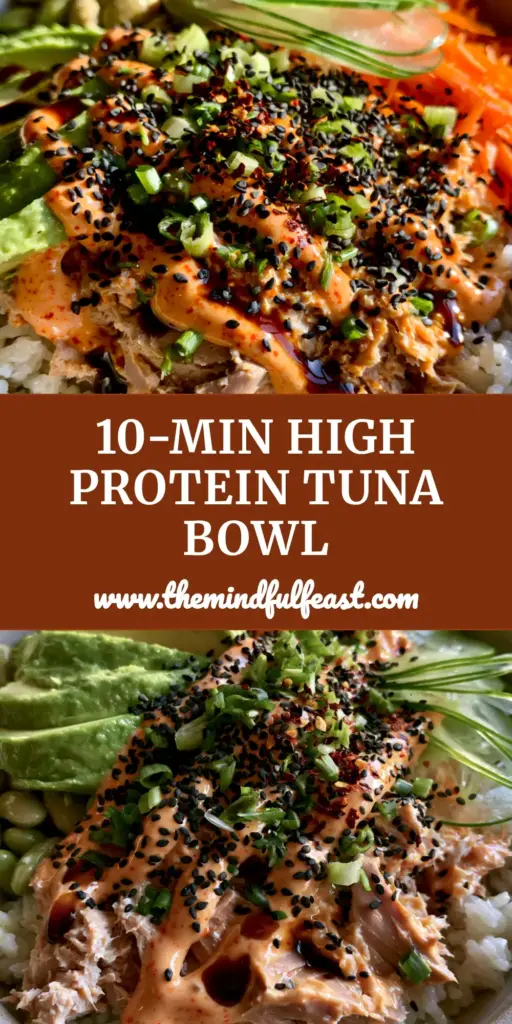 Canned Tuna Bowl: The Ultimate Gourmet 15-Minute Meal Prep Guide 4 A gourmet canned tuna bowl with sriracha mayo, avocado, and edamame in a stone bowl.