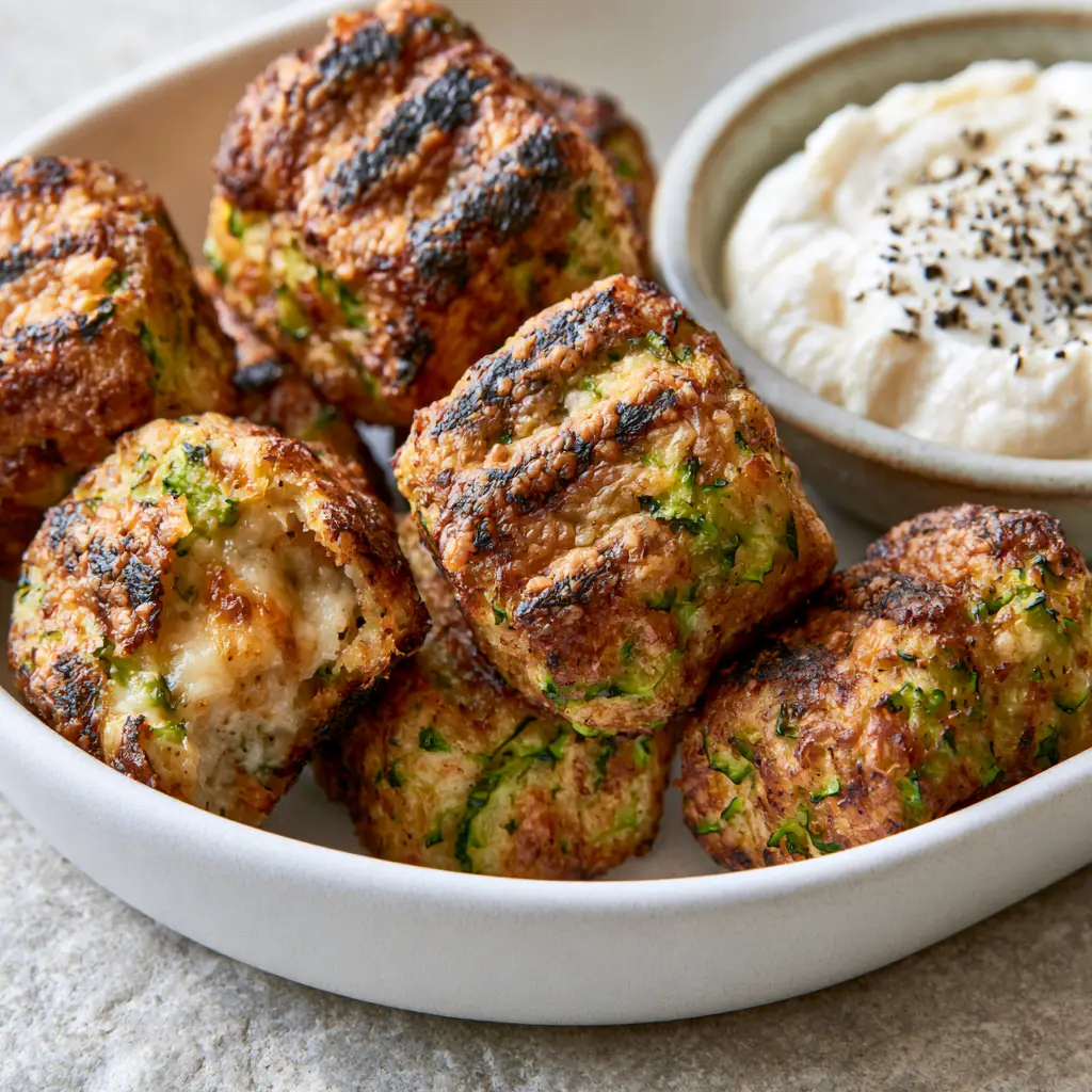 Zucchini Tots: The Ultimate Crispy Parmesan and Panko Recipe 1 Golden-brown zucchini tots showing lacy melted parmesan edges on white parchment paper.