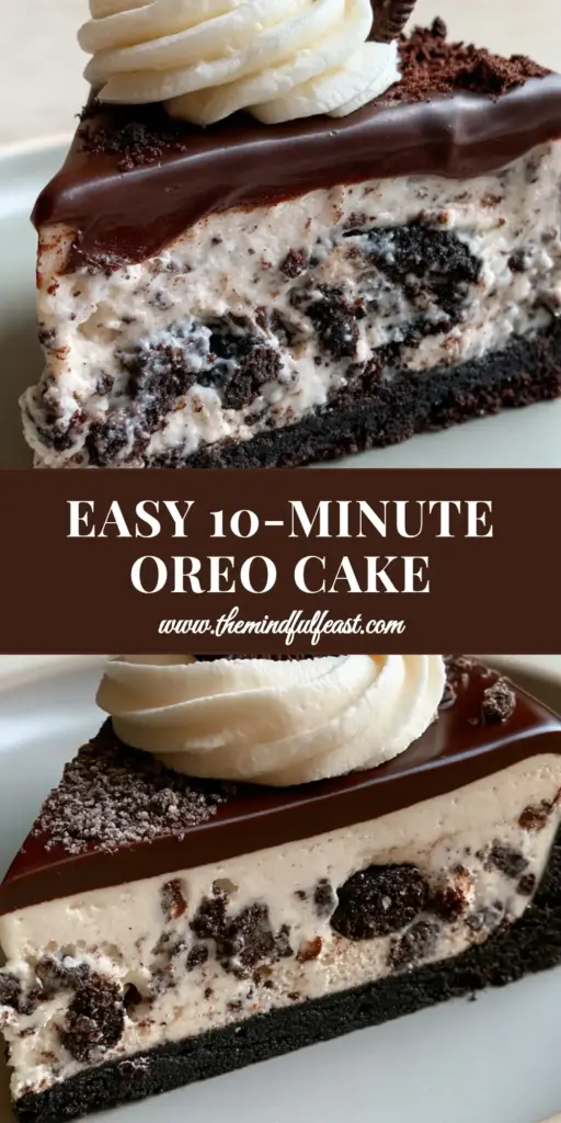 Chocolate Oreo Cake: The Ultimate No-Bake Cookies and Cream Delight 3 A perfect slice of layered chocolate Oreo cake featuring a thick compressed crust and glossy ganache on a ceramic plate.