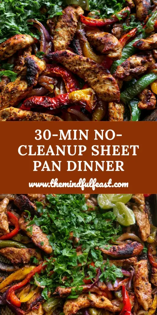 Sheet Pan Chicken Fajitas with Charred Peppers and Lime 3 Overhead handheld smartphone photo of sizzling Sheet Pan Chicken Fajitas on a dark metal tray with charred chicken, colorful peppers, and lime wedges.