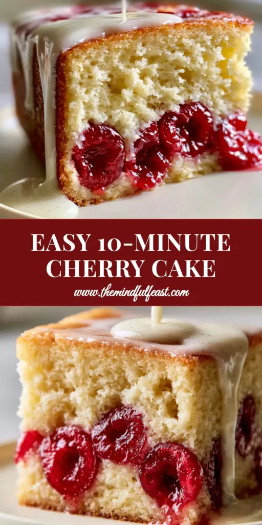 Vanilla Cherry Cake: A Buttery Sponge with Ruby-Red Cherries and Thick Vanilla Bean Glaze 4 A thick slice of Vanilla Cherry Cake with a heavy vanilla bean glaze drip and suspended red cherries on a cream plate.